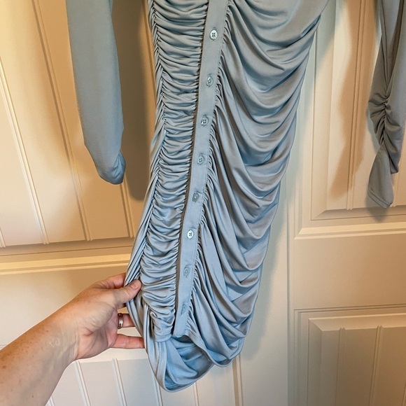 House of CB London Deana Powder Blue Jersey Asymmetric Mini Shirt Dress small - Picture 4 of 7